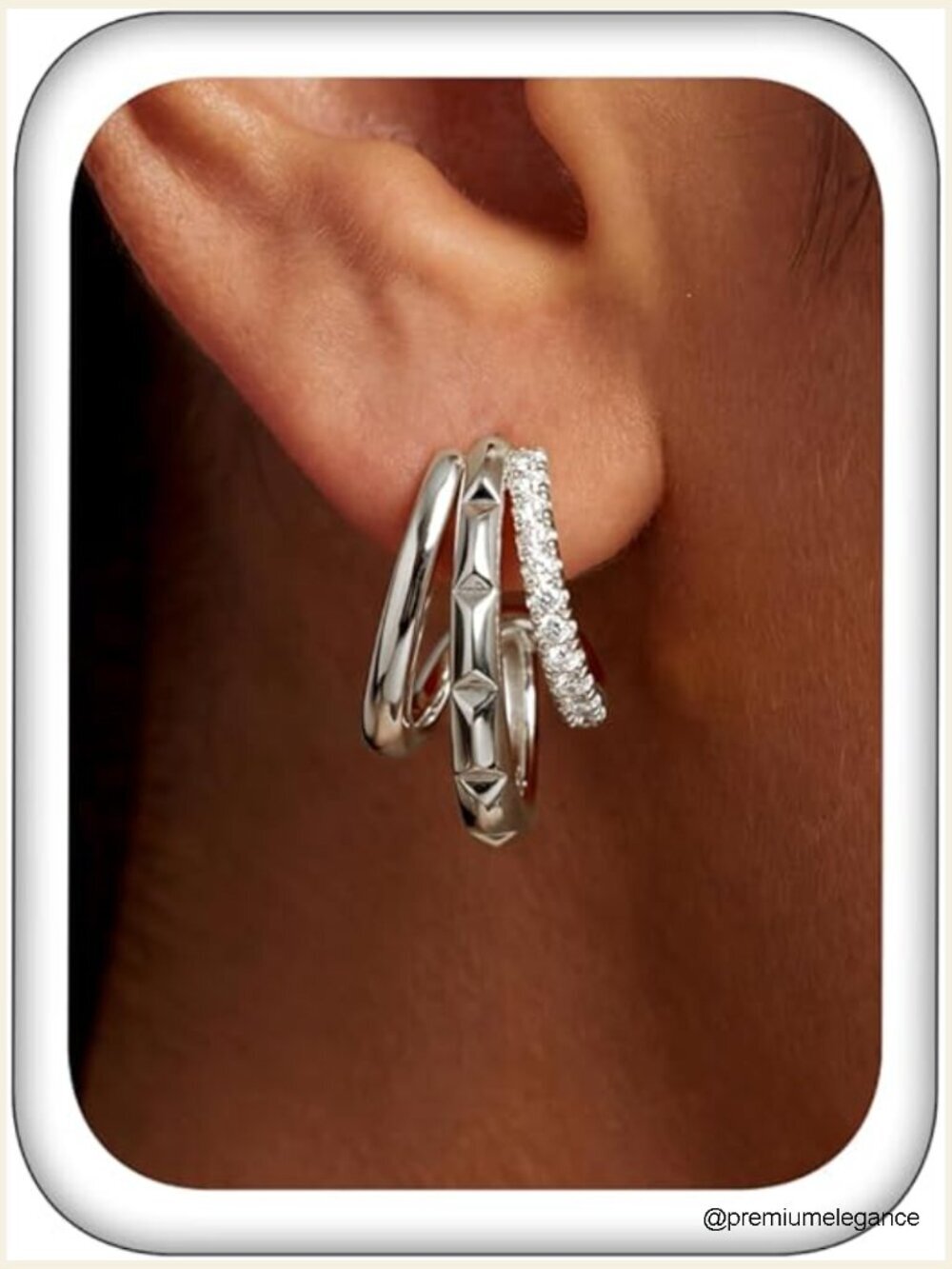 Layered C Hoop Stud Earrings, 14K Gold Silver Plated Cubic Zirconia